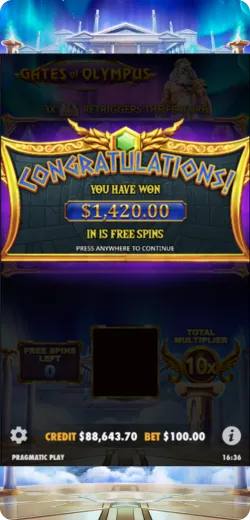 7Slots Gates of Olympus win